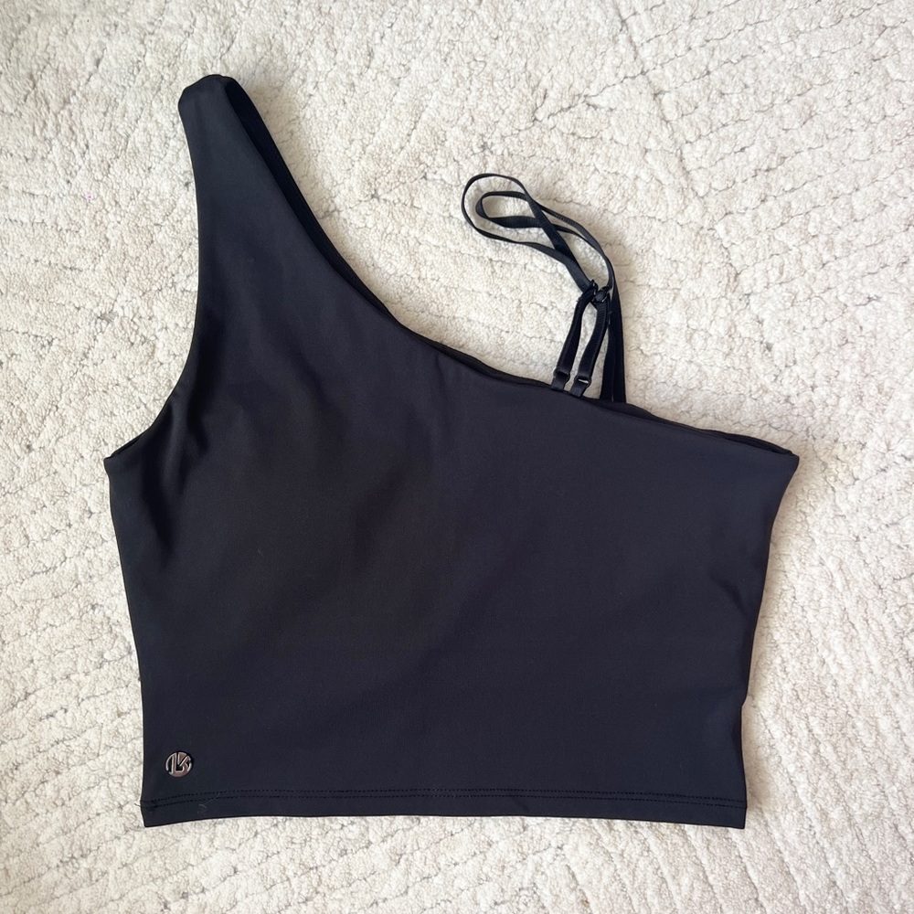 Buffbunny Collection | Simmons Crop Top in Onyx (Black One-Shoulder Crop Top)